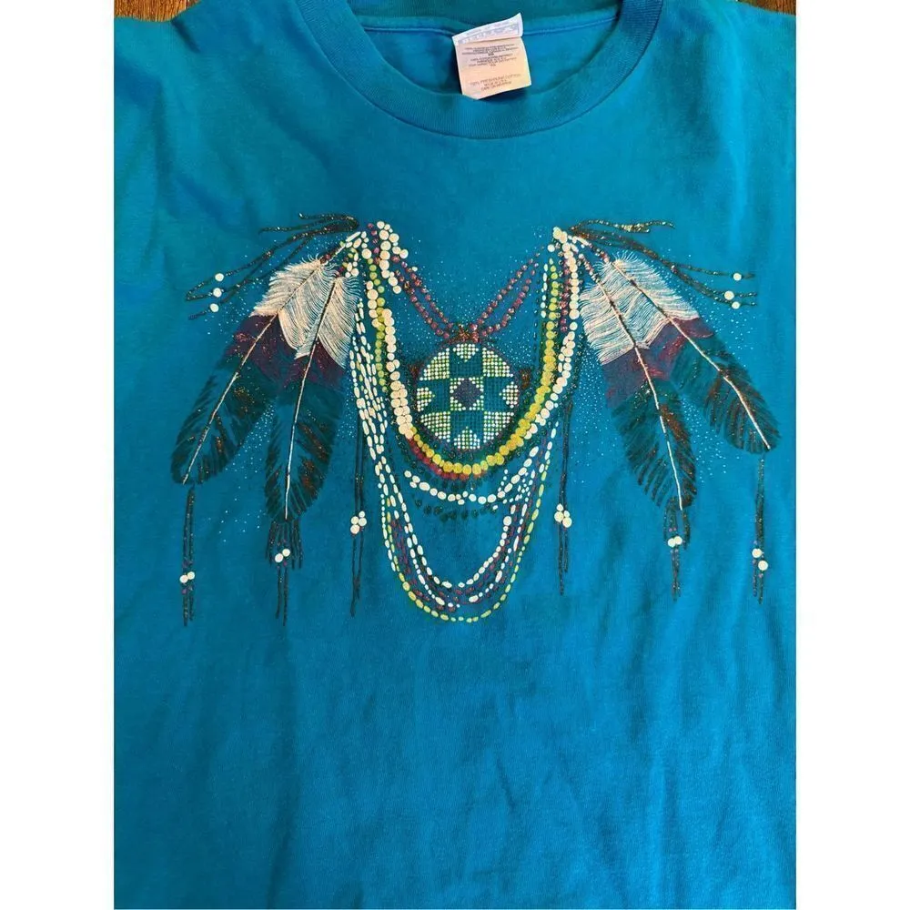 Hanes beefy t vintage single stitch made in USA native tribal print size xl - Image 2