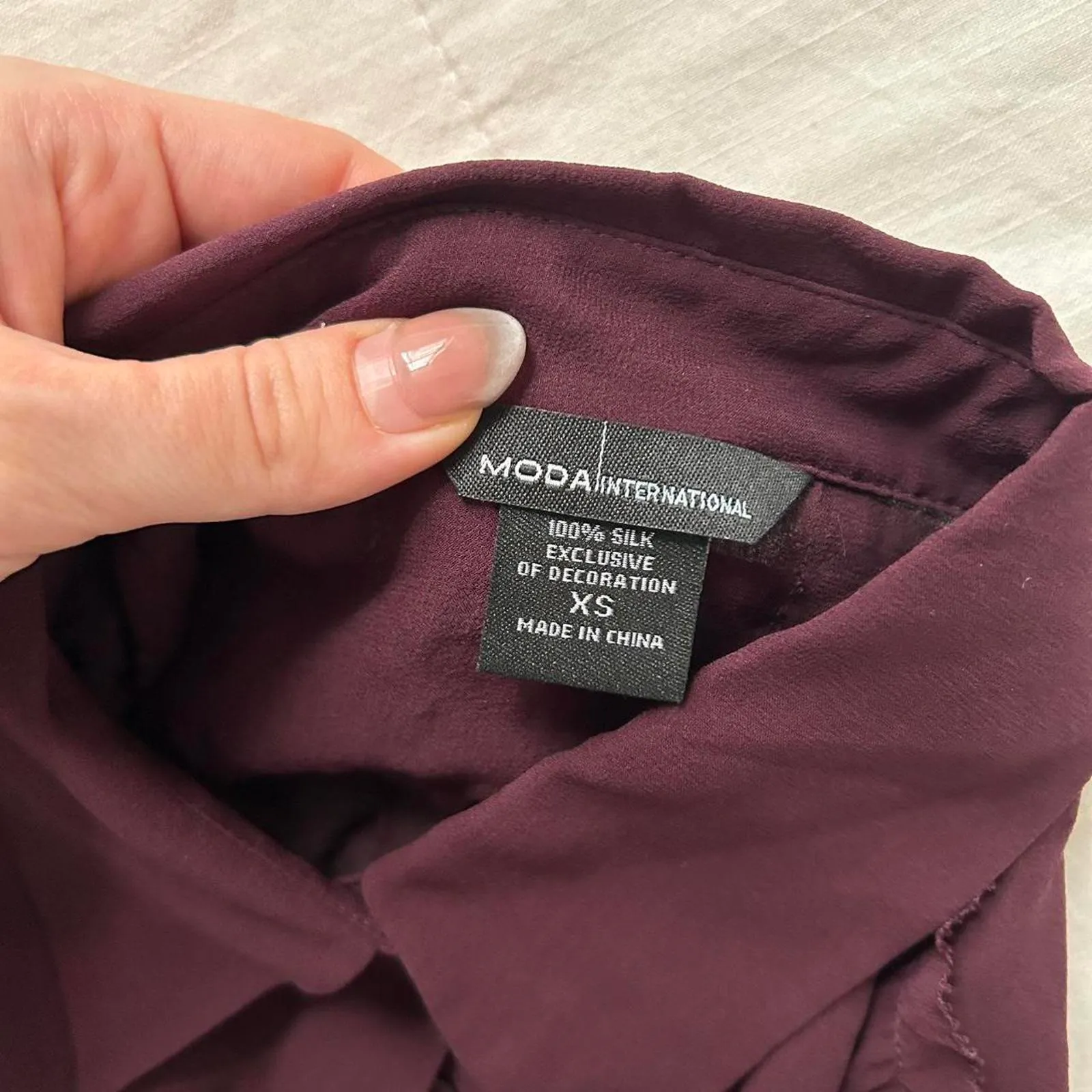 Moda international sheer silk Burgundy Y2K ruffle waist blouse long sleeves Red Size XS - Image 2