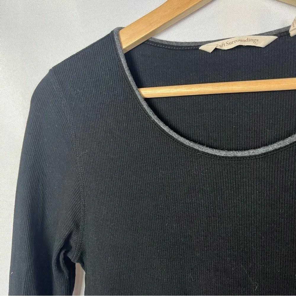 Soft Surroundings Black Scoop Neck Gray Stripe Knit Long Sleeve S - Image 3