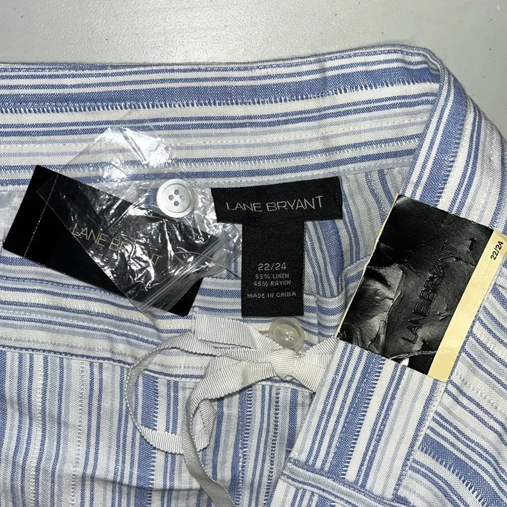 Lane Bryant NWT Size 22/24 Blue & White Stripe Linen Blend Wide Leg Pants - Image 4