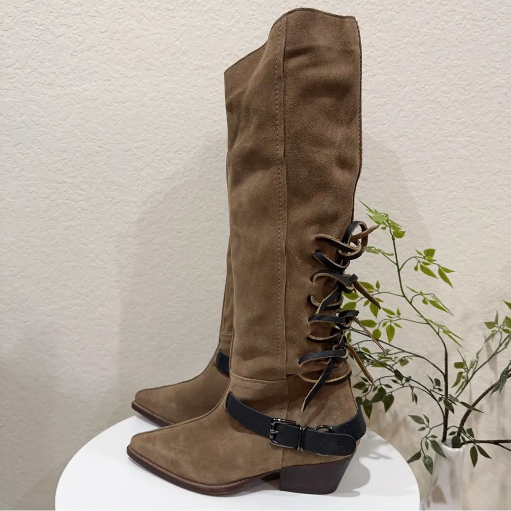 Free People Taupe Suede Back-lace Sway Low Slouchy Western Boots Size 8 NIB - Image 5