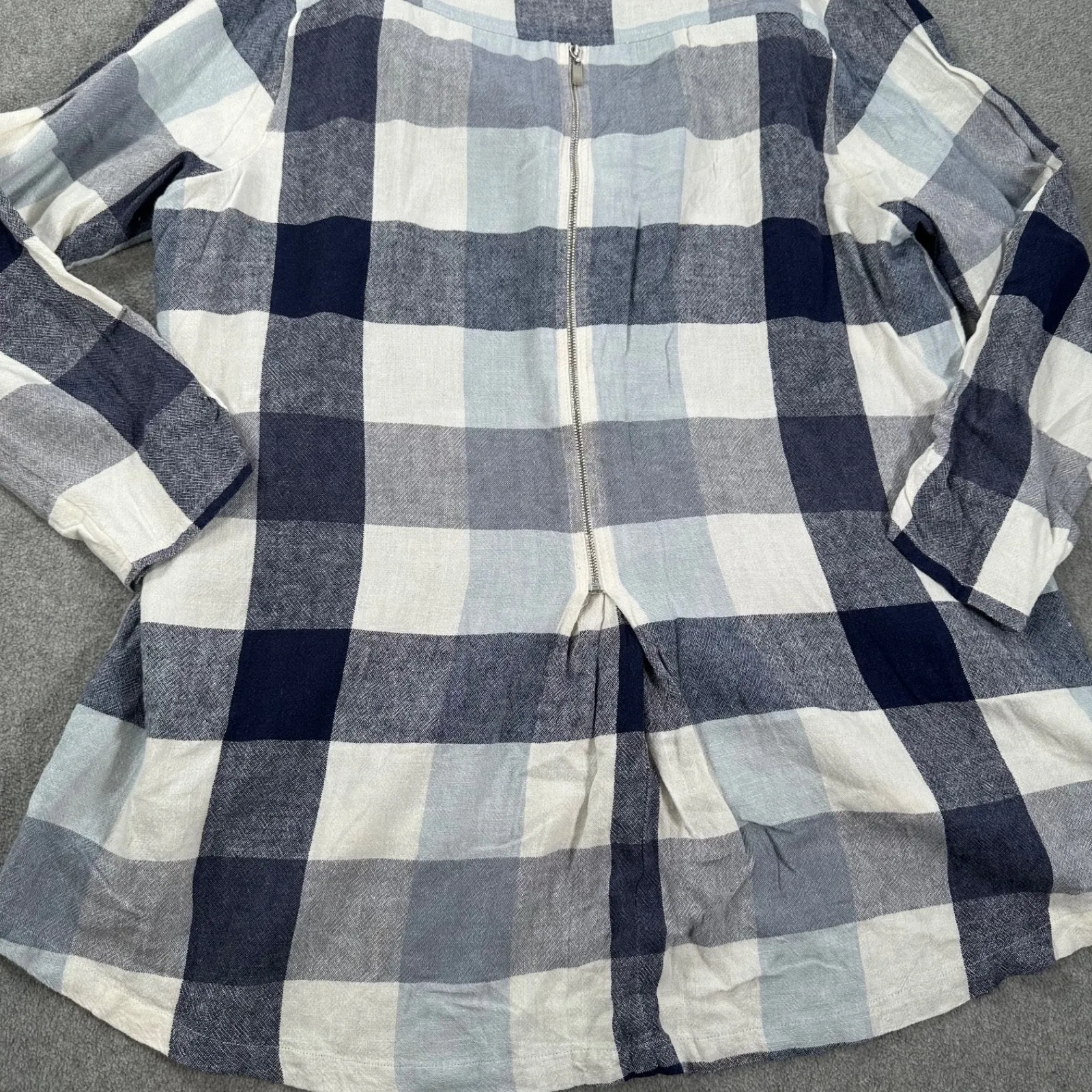Soft Surroundings Carreaux Button Down Shirt Womens XL Blue Linen Blend Zip Back - Image 8