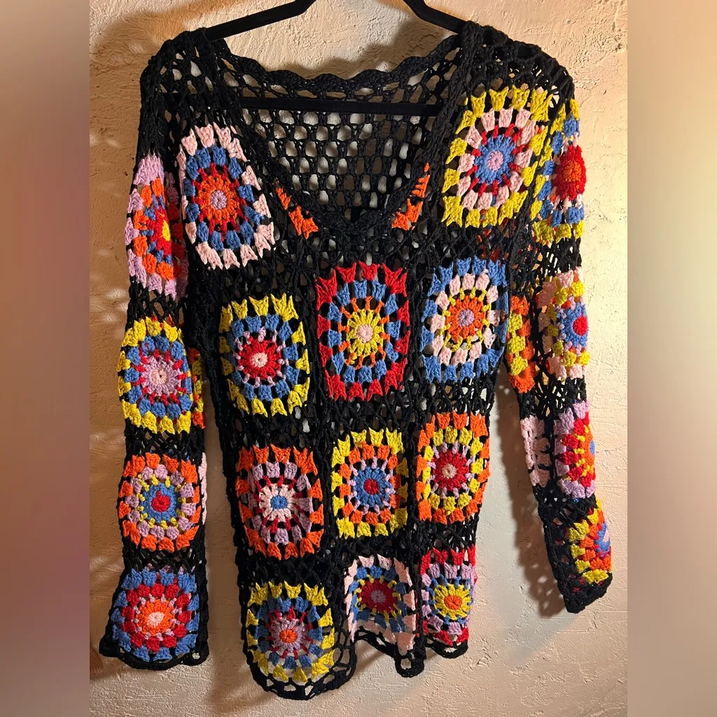 Crochet Sweater Black Multi Color M - Image 4
