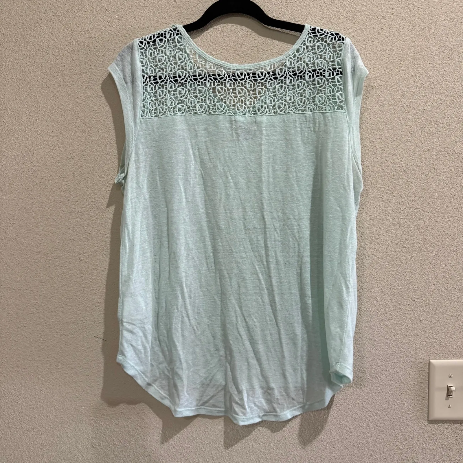 Old Navy Womens Top Large L Light Green Lace Yoke‎ Sleeveless Casual Blouse - Image 5