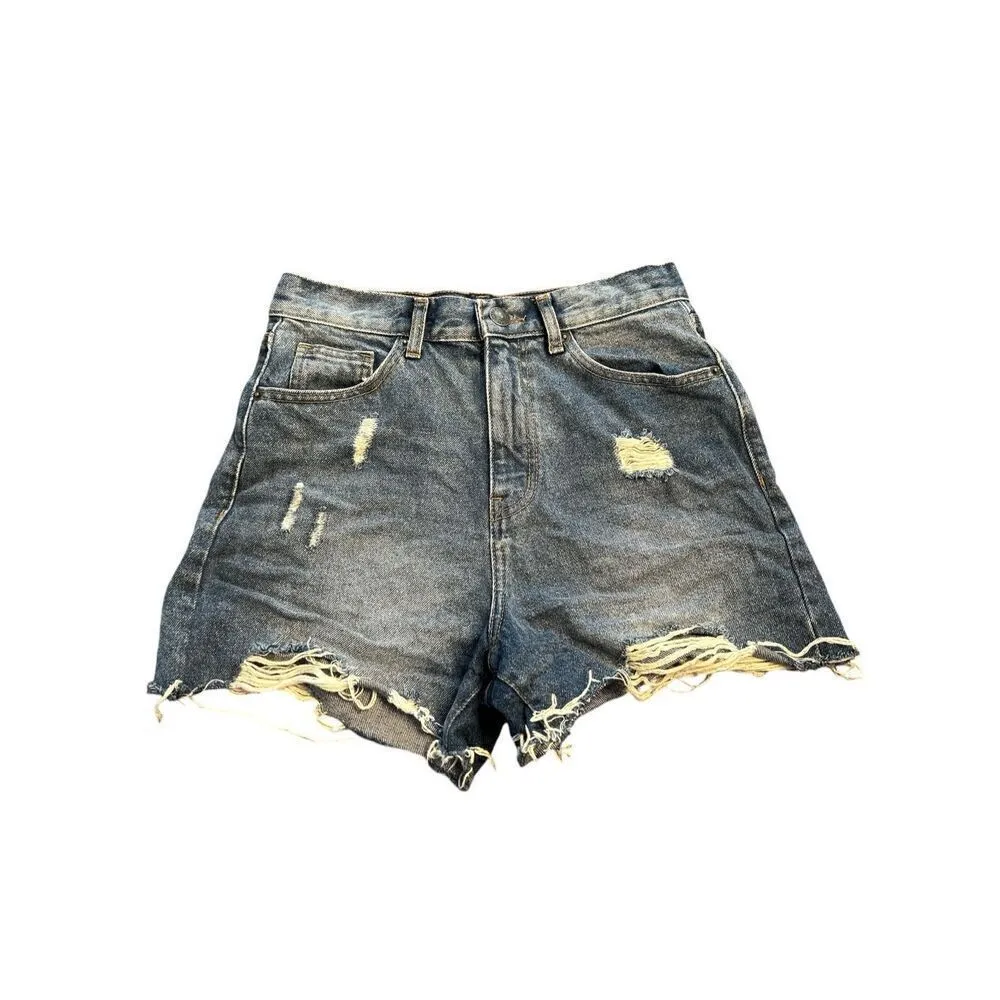 Nasty Gal Womens Blue Denim Cut Off Shorts Size 6 Distressed Cotton - Image 3