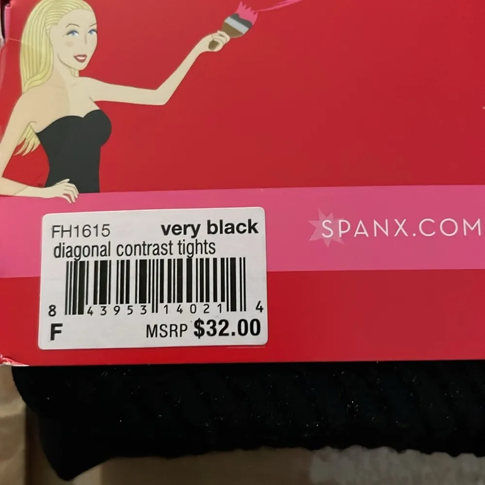 Spanx Plus Tights Patterned Diagonal Contrast Leg Shaping Black F(240-300) NIP - Image 5