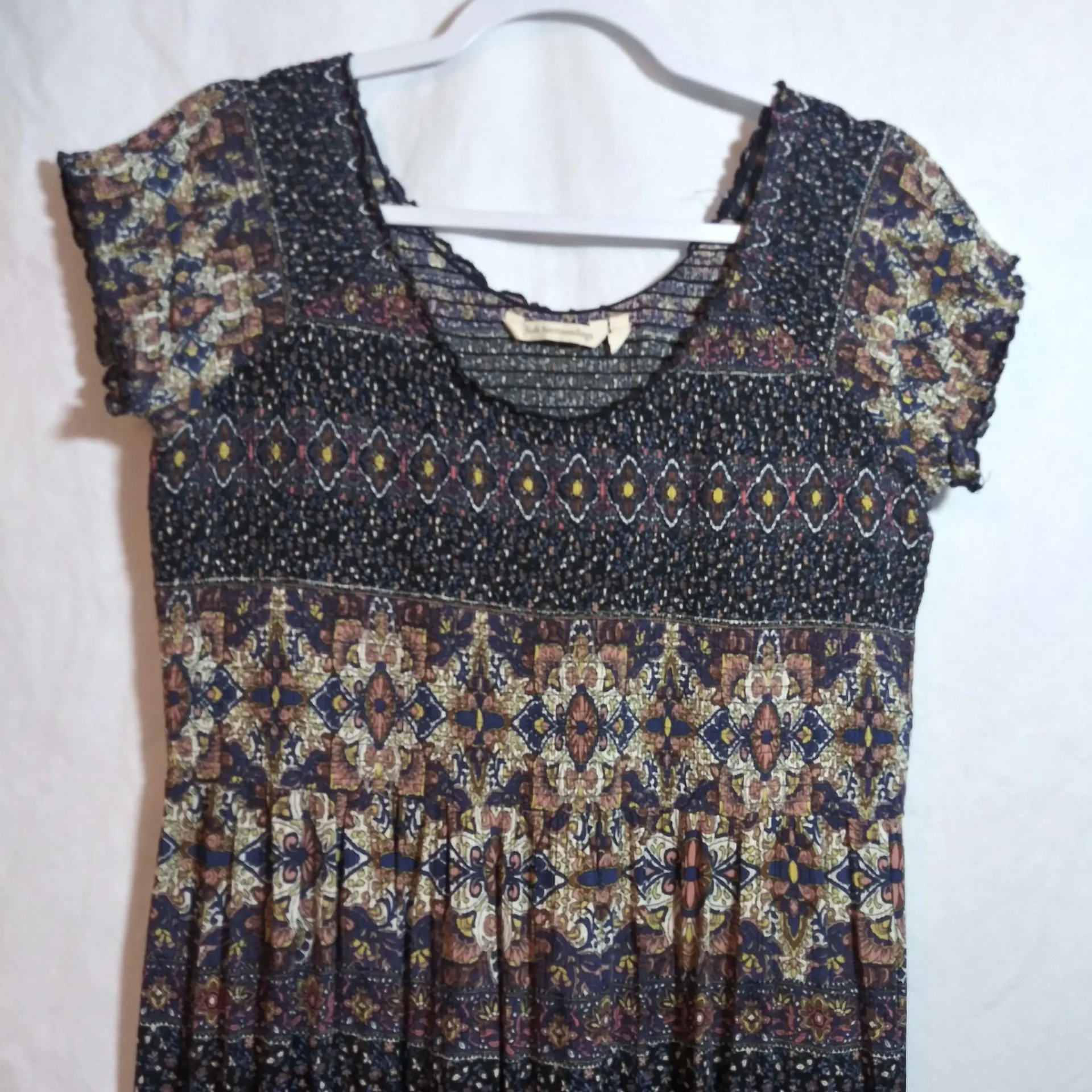 SOFT SURROUNDINGS Smocked Macelo Print Blue Neutral  Maxi Dress Size L - Image 2