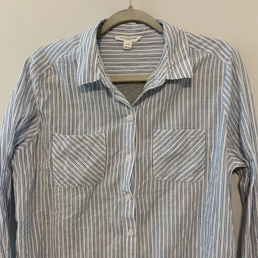 Beach Lunch Lounge Womens Size Large Multicolor Stripe Button Up Blouse - Image 2