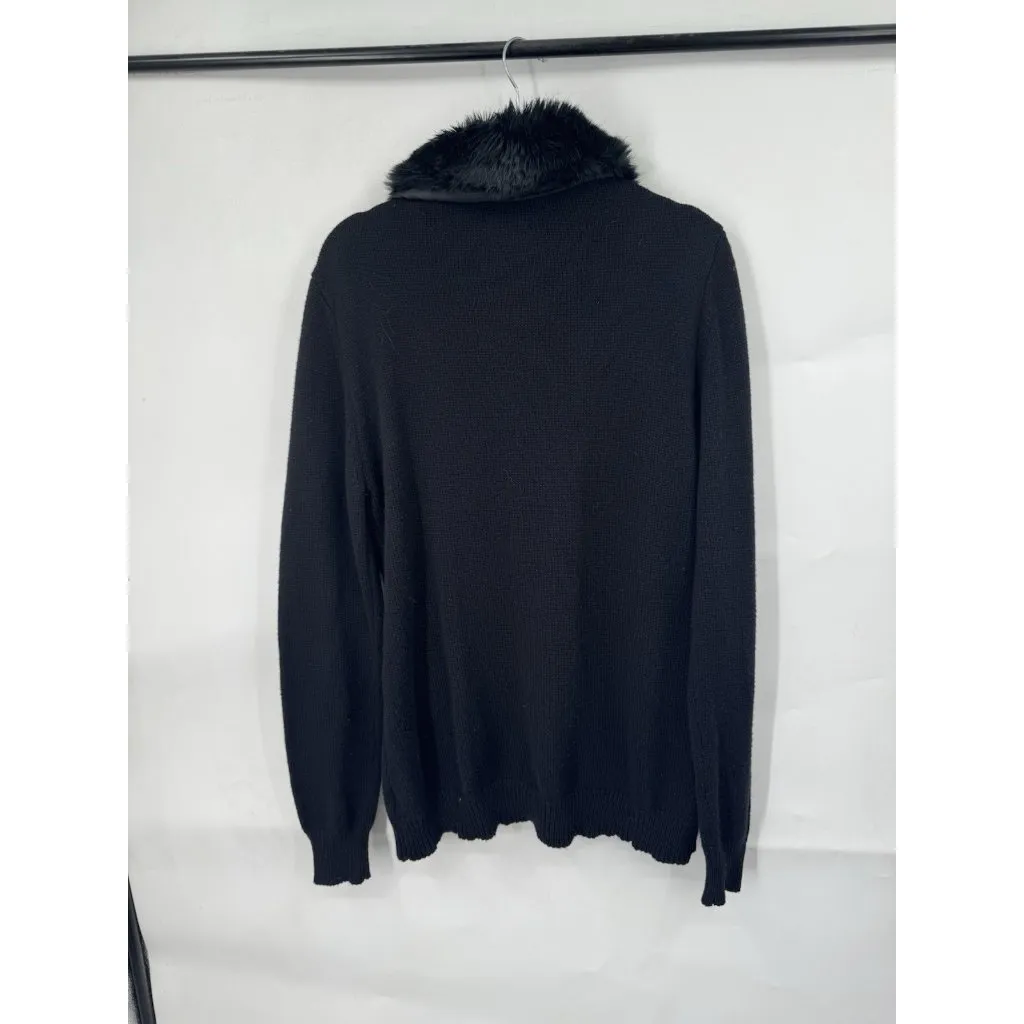 Black Saks Fifth Ave Faux Fur Trim Snap Up‎ Sweater Women XL Old Money - Image 7