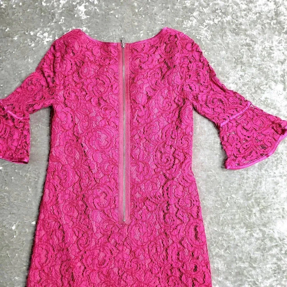 Adrianna Papell Magenta Lace Short Bell Sleeve Dress - Image 8