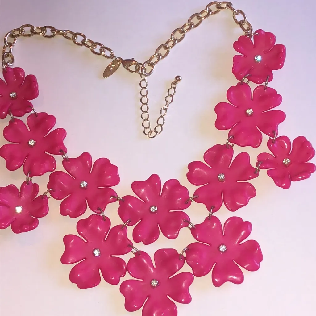 NY Brand Pink Floral Boho Statement Necklace - Image 2