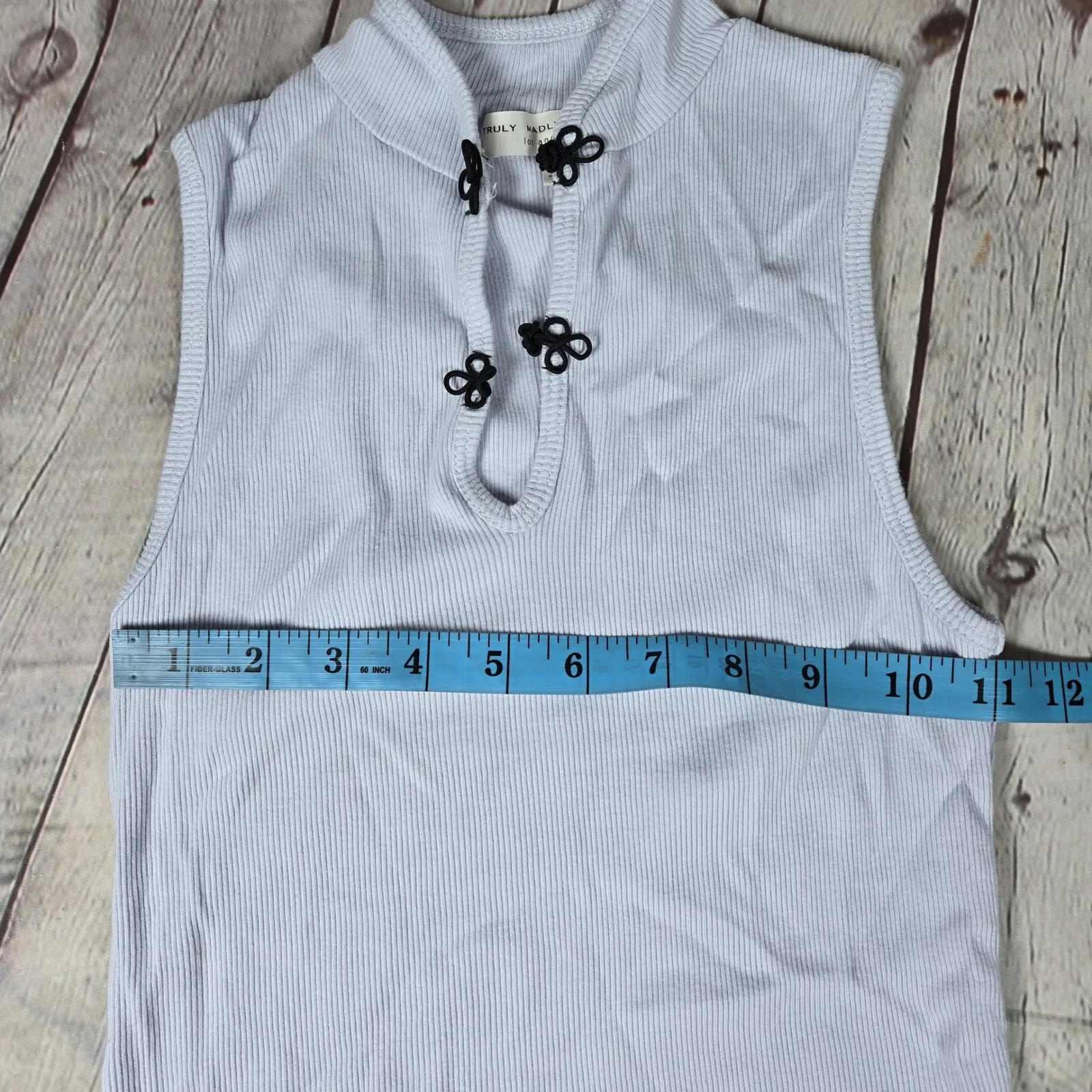 Truly Madly Deeply Light Blue Ribbed‎ Mock Neck Sleeveless Crop Tank Top XS - Image 6