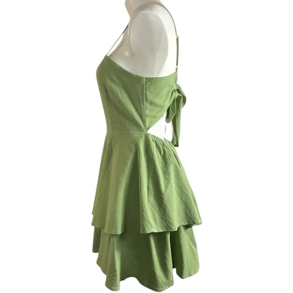 Halara Backless Adjustable Straps Green Sleeveless Tiered Dress - Image 7