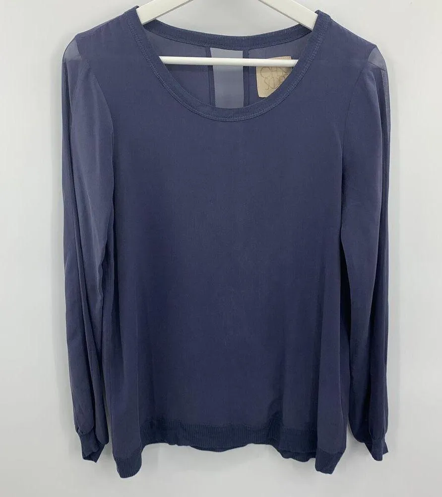 Chaser Size XS Sweater Silk Blend Mixed Media Sheer Panel Lightweight Pullover - Image 2