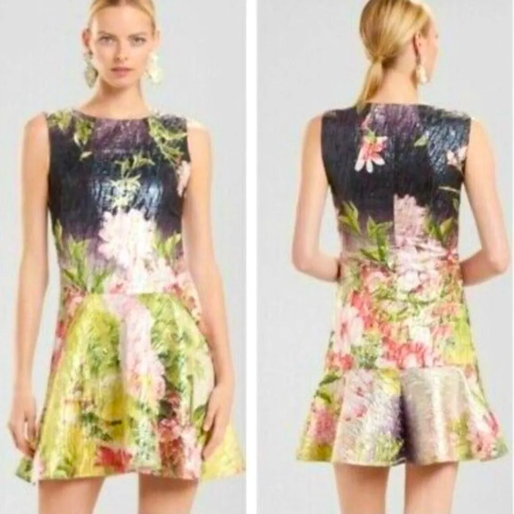 NATORI Birds Of Paradise Jacquard Shimmer Dress Size 10 NEW Bridal Wedding Green - Image 2