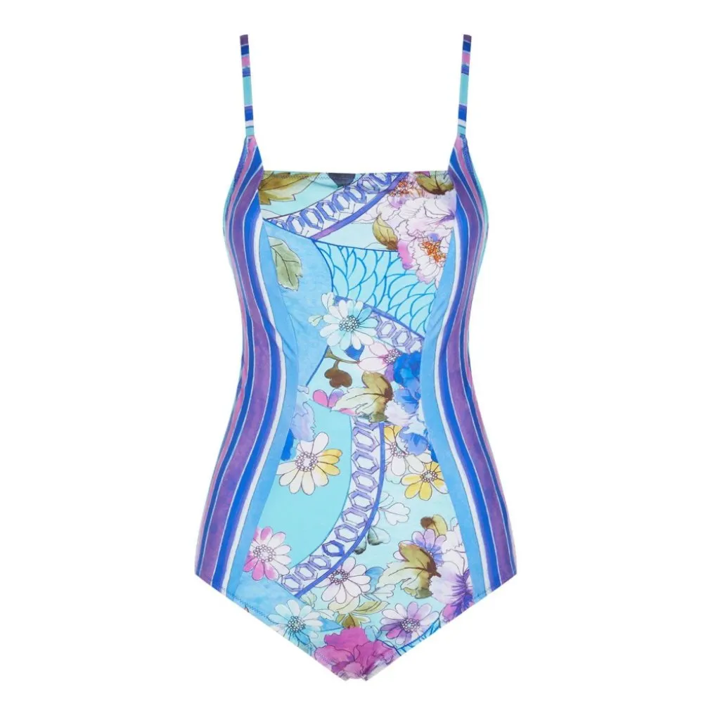 Gottex Samosir Square Neck Floral Blue 6 One Piece Tummy Control Swimsuit - Image 3