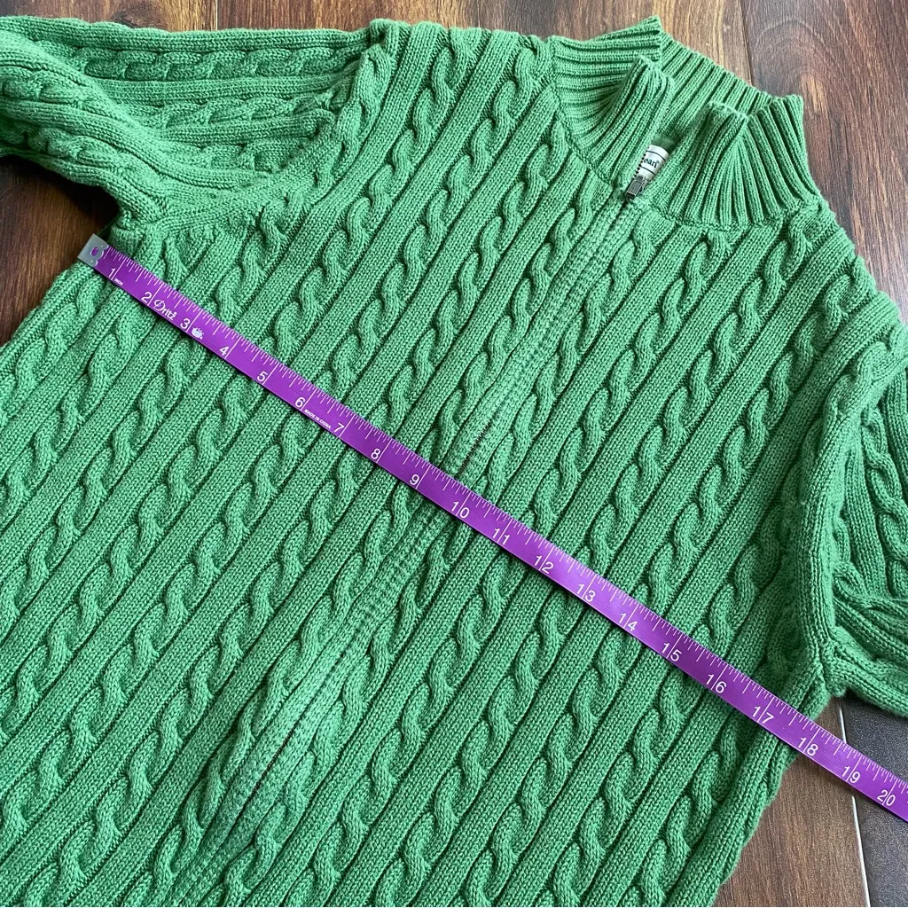 LL Bean 100% Cotton Cable Knit Full Zip Mock Neck Sweater Green Size L - Image 4