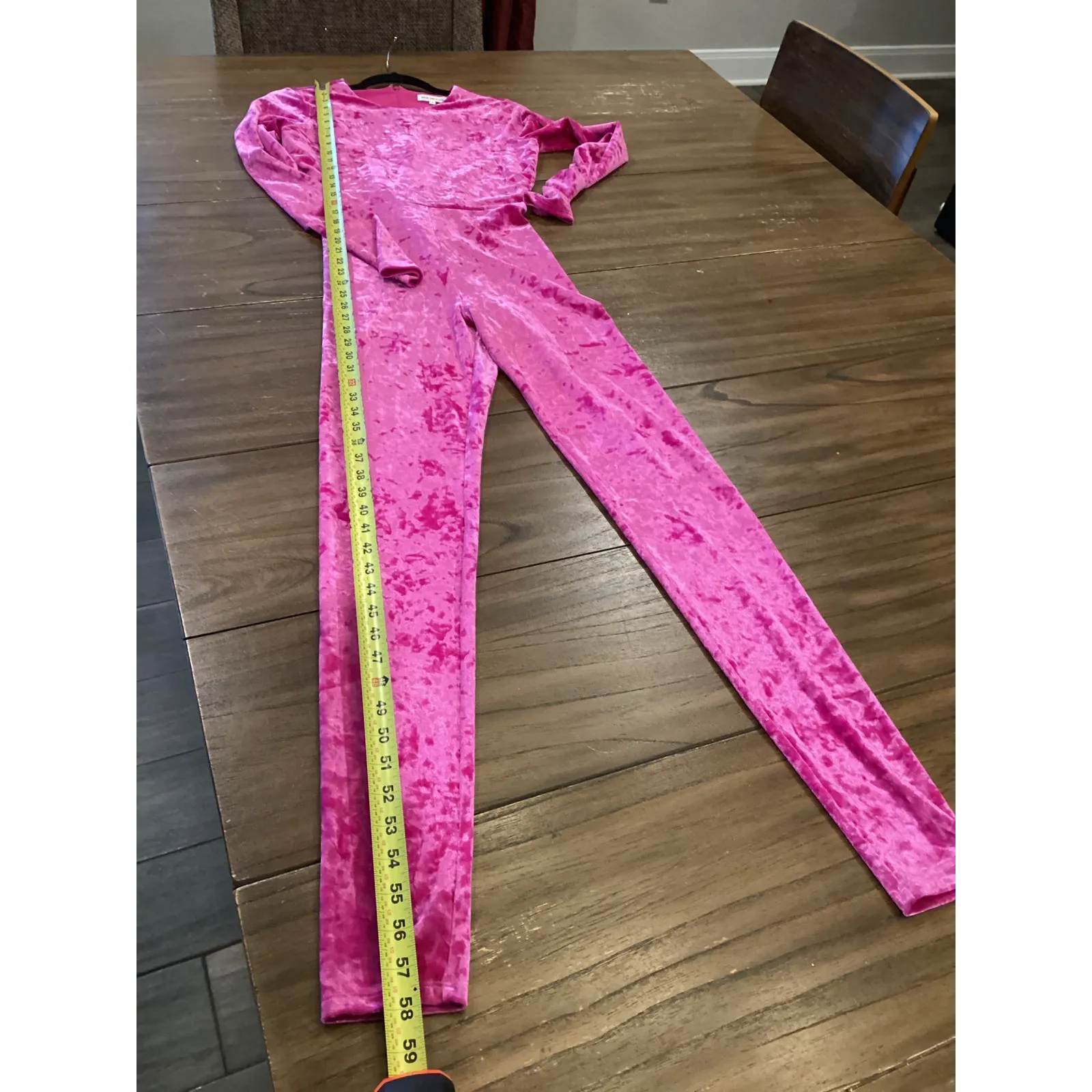 Good American Fuchsia pink Crushed Velvet Catsuit jumpsuit size 2 - Image 8