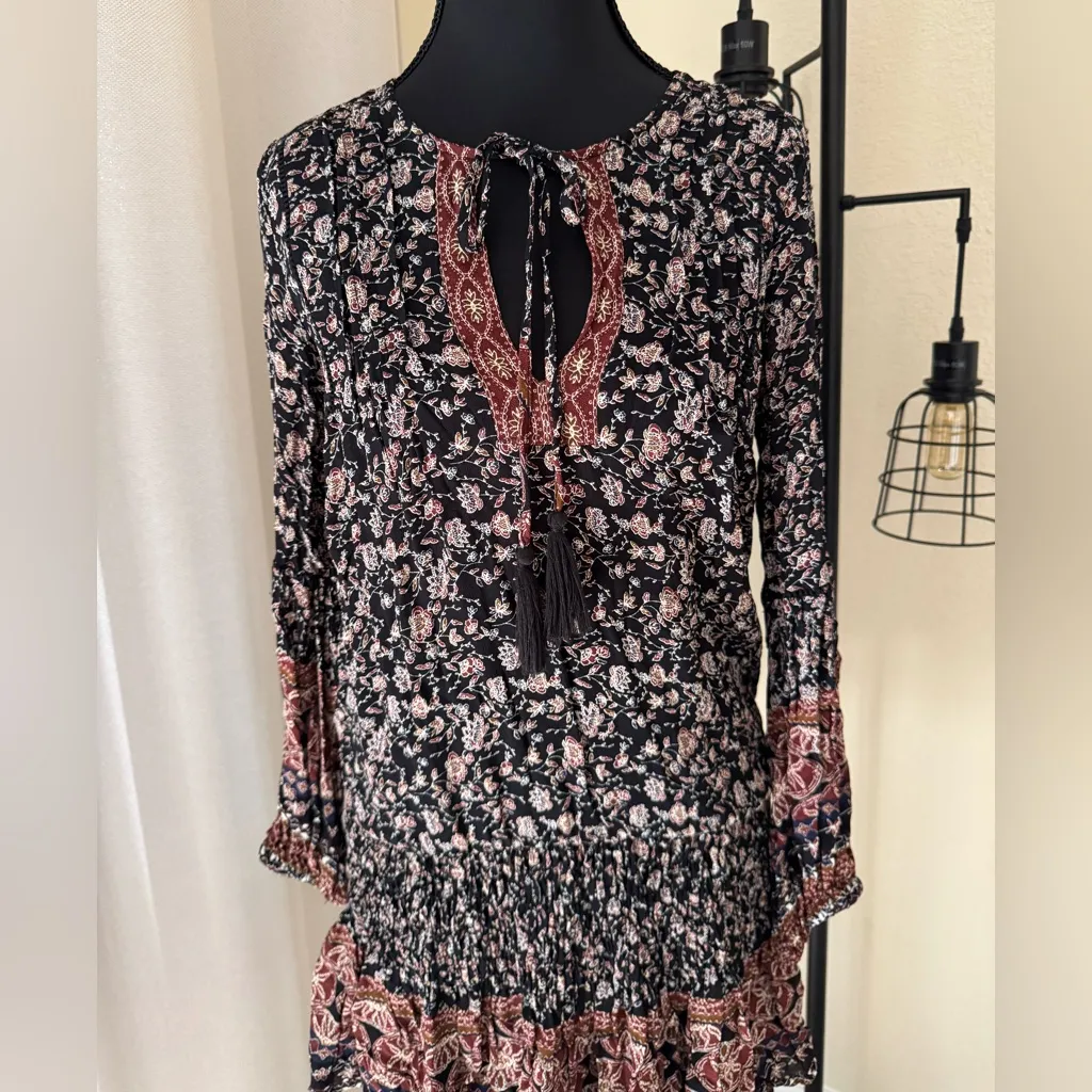 ASTR The Label Boho Floral Long Sleeve Fairy Ruffle Tiered Dress XS - Image 2