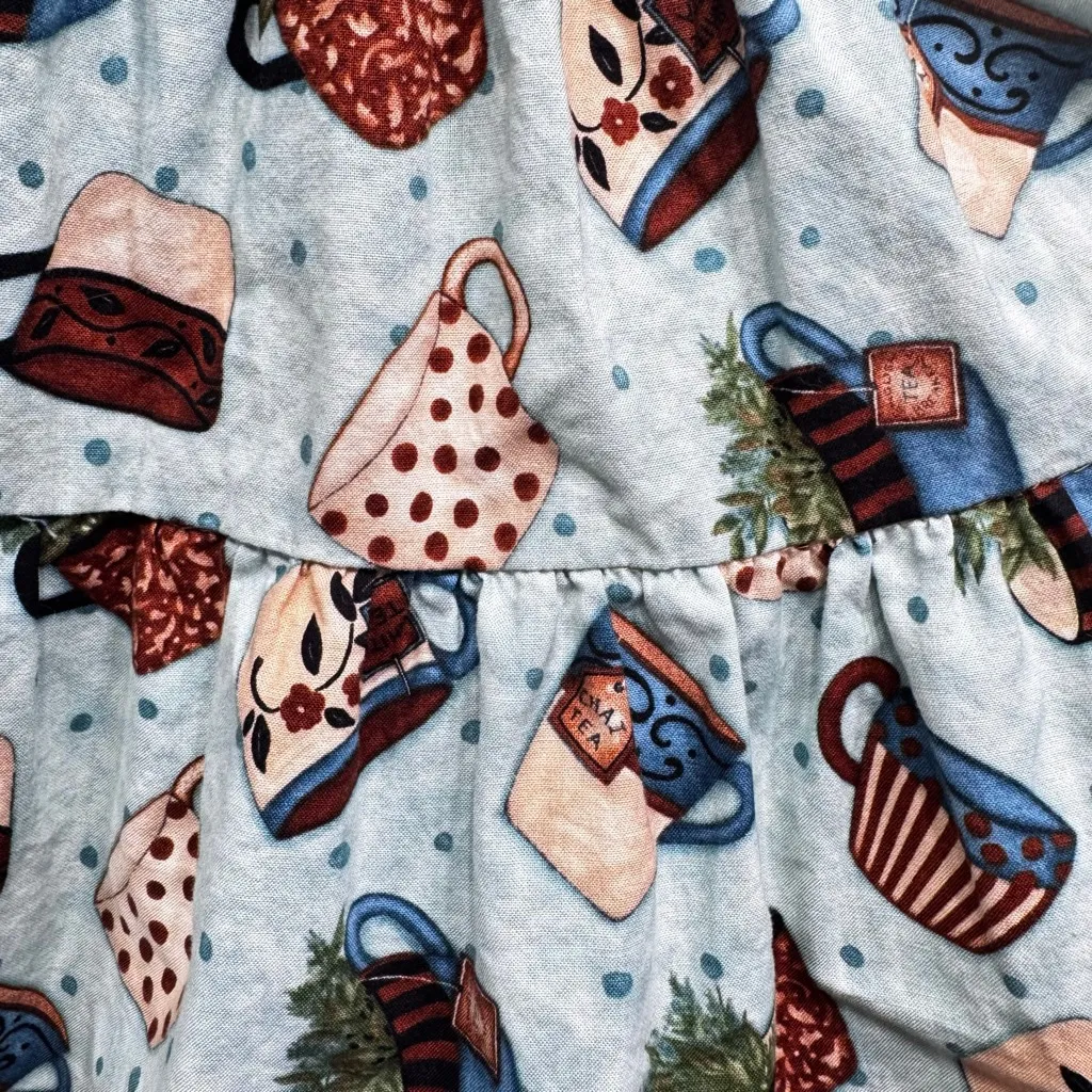 Vintage Handmade Skirt and Shirt Set Whimsical Teacups Polka Dots Ruffles Lace Green Size M - Image 8