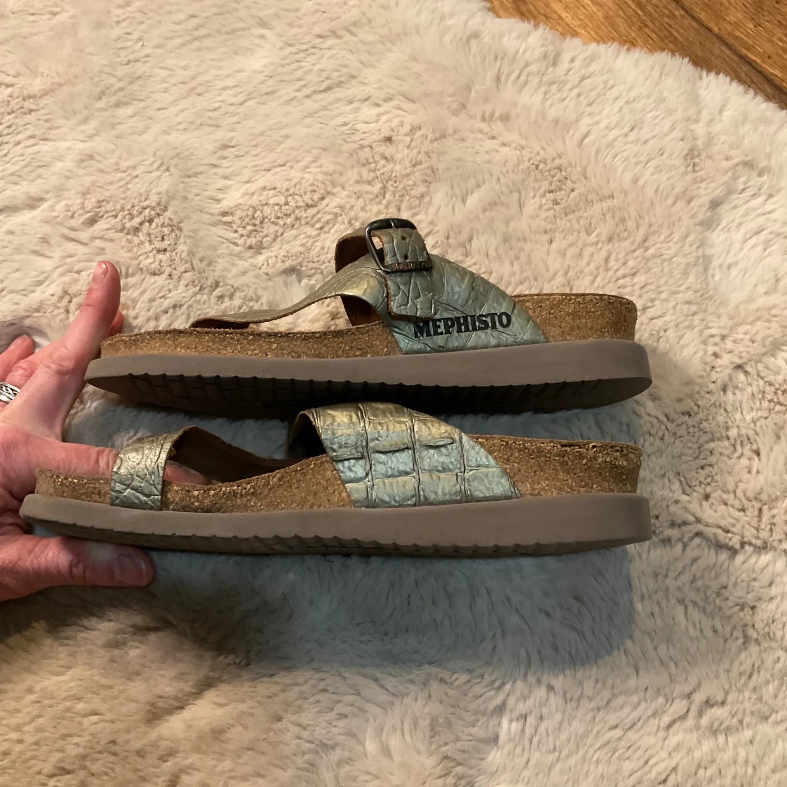 Mephisto Sandals Size 39 Gold Toe Loop Slide Comfort‎ - Image 6