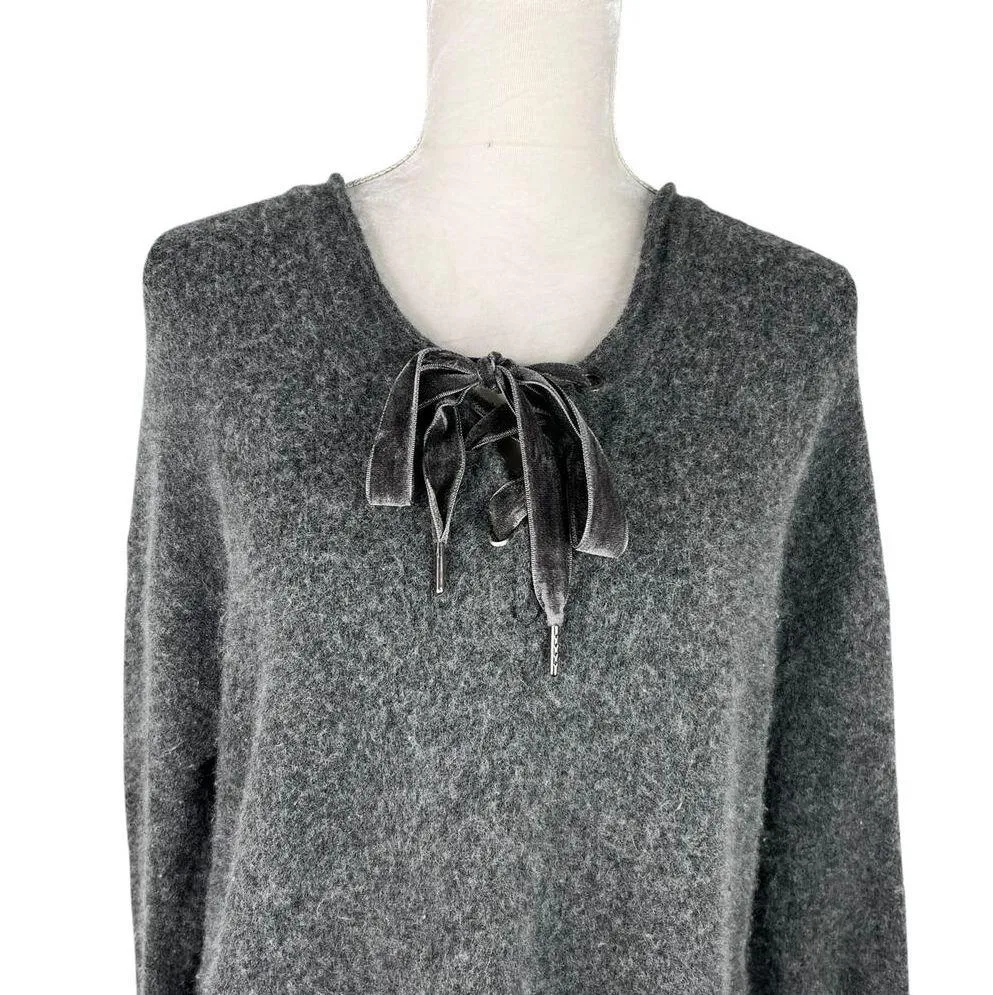 Rails Amelia Lace-Up Sweater M Charcoal Gray Cashmere Wool - Image 13