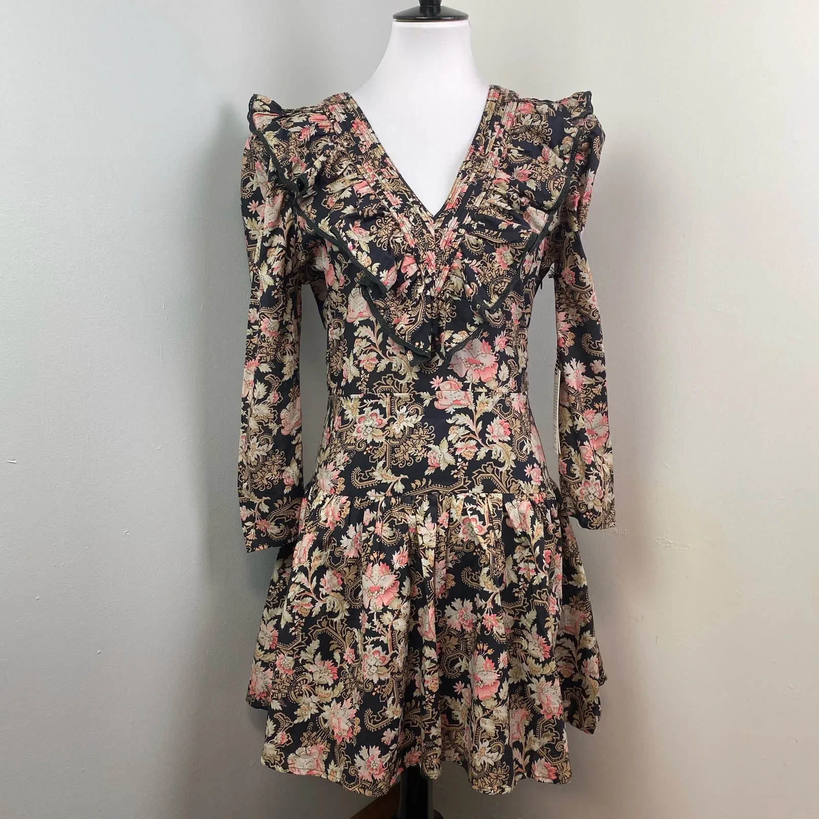 ST. ROCHE Organic Cotton Floral Hatfield Dress Belladonna Print Size 10 $370 Black - Image 3