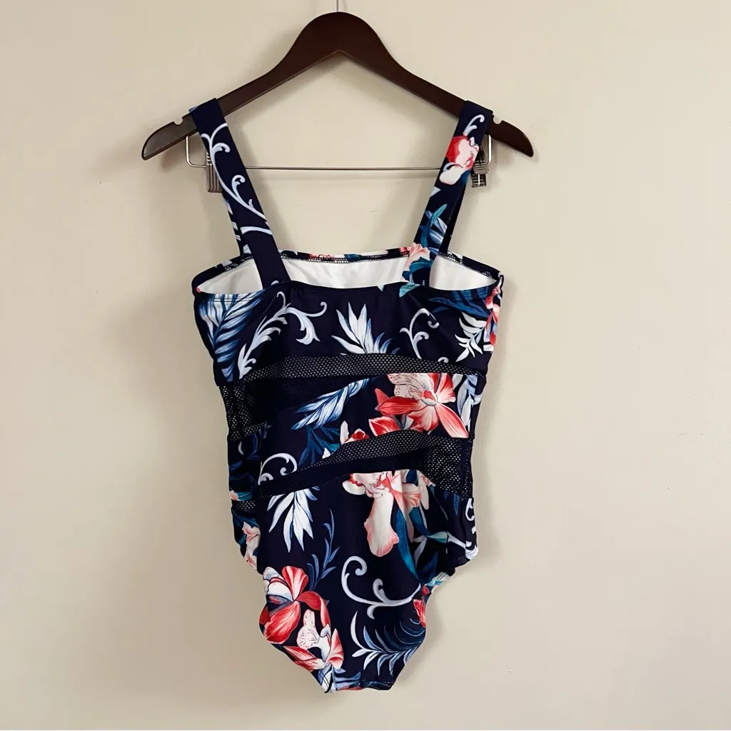 Carmen Marc Valvo One Piece Bathing Suit Cut Out Panels NEW Size 12 Maritime - Image 4