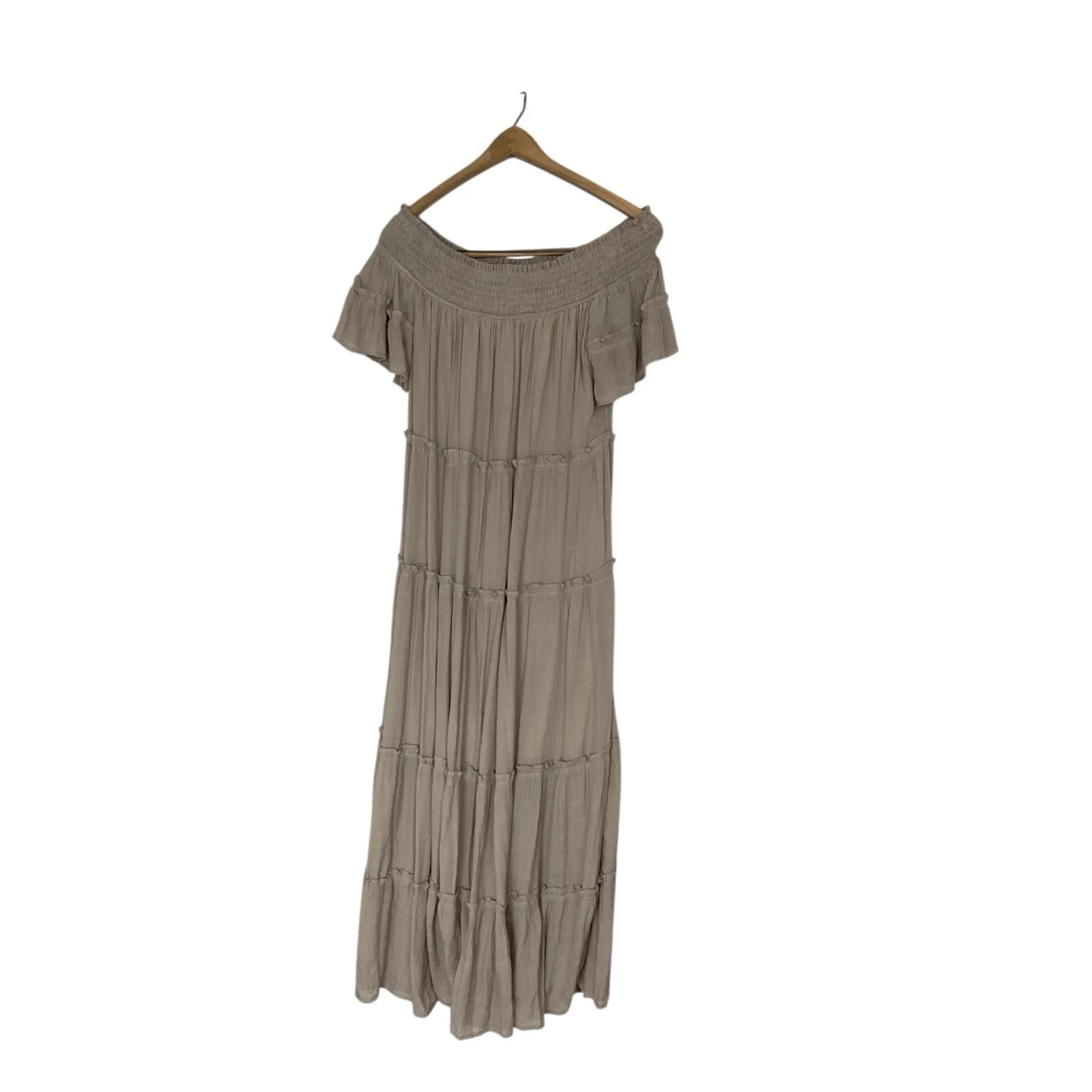 Jodifl Maxi Dress  Off Shoulder Tiered‎  Taupe Size L - Image 4