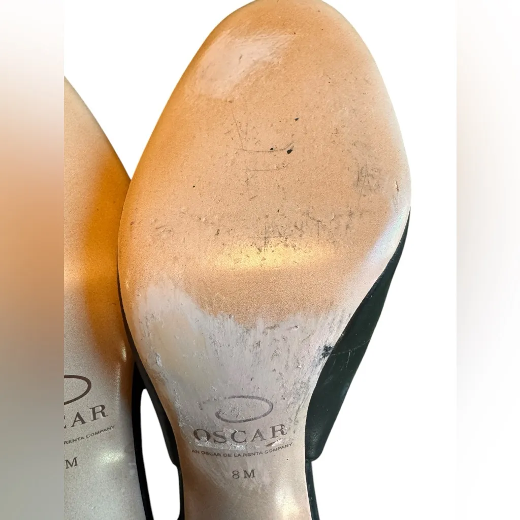 Oscar de la Renta Black Carmen Slingback Heels Scalloped Leather Women’s 8 EUC - Image 9