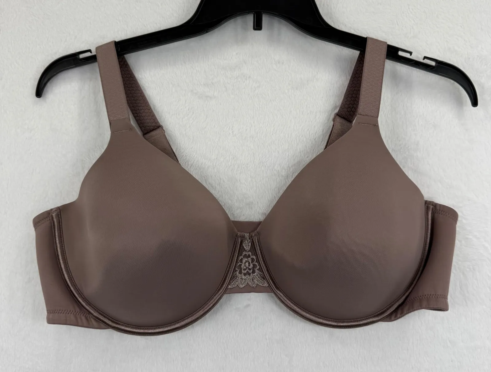Vanity Fair Bra 42D Full Coverage Smoothing T Shirt Underwire Taupe Beige Lace - Image 1