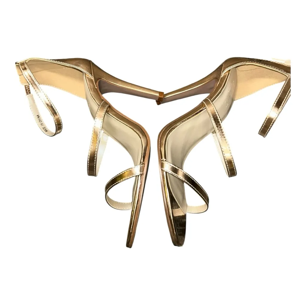 David’s Bridal Triple-Strap Gold Metallic Stiletto heels Style BACI Women’s Sz 8 - Image 15