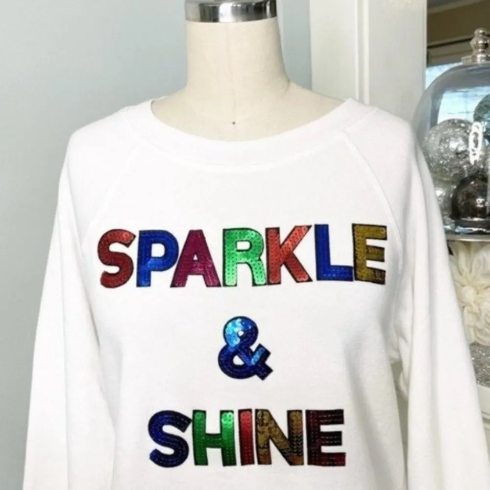 Betsey Johnson Sparkle & Shine Sequin Bling White Sweatshirt Festive Holiday - Image 3