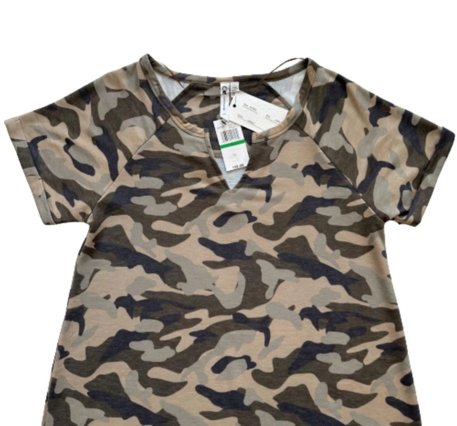 Cable & Gauge Dress Camo V-Neck Short Sleeve Casual A-Line Dress Large NEW - Image 8