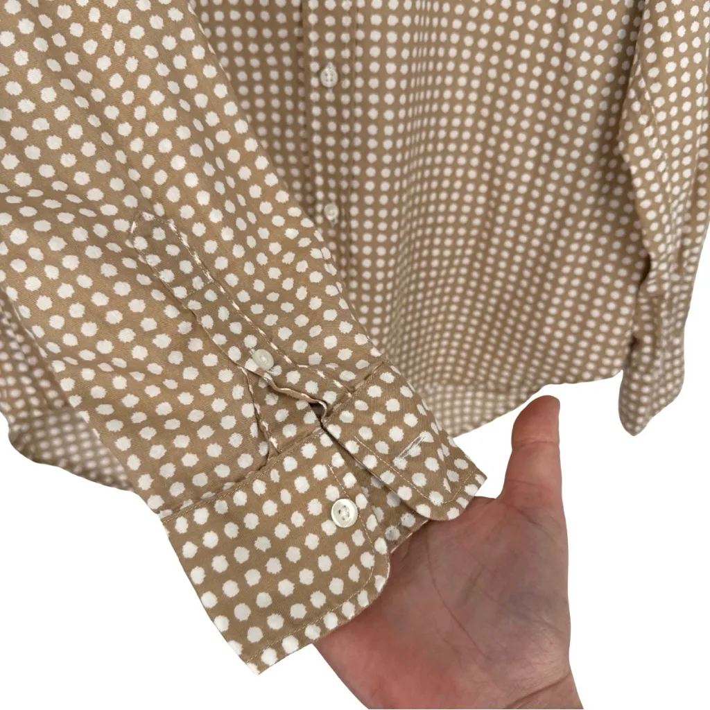 Frank & Eileen Woven Button Up Shirt Camel Tan Messy Dots Medium Casual Luxury - Image 6