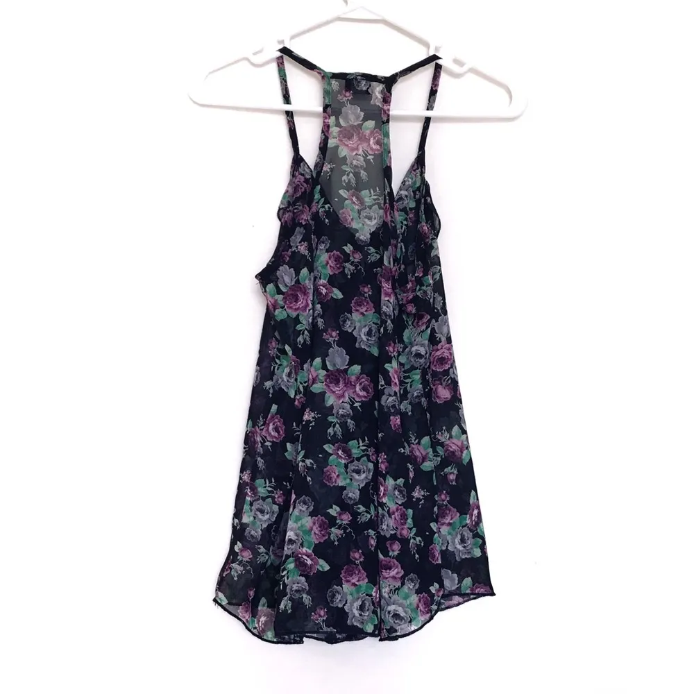 Flowy Floral Sheer Top S/M Purple Size M - Image 2