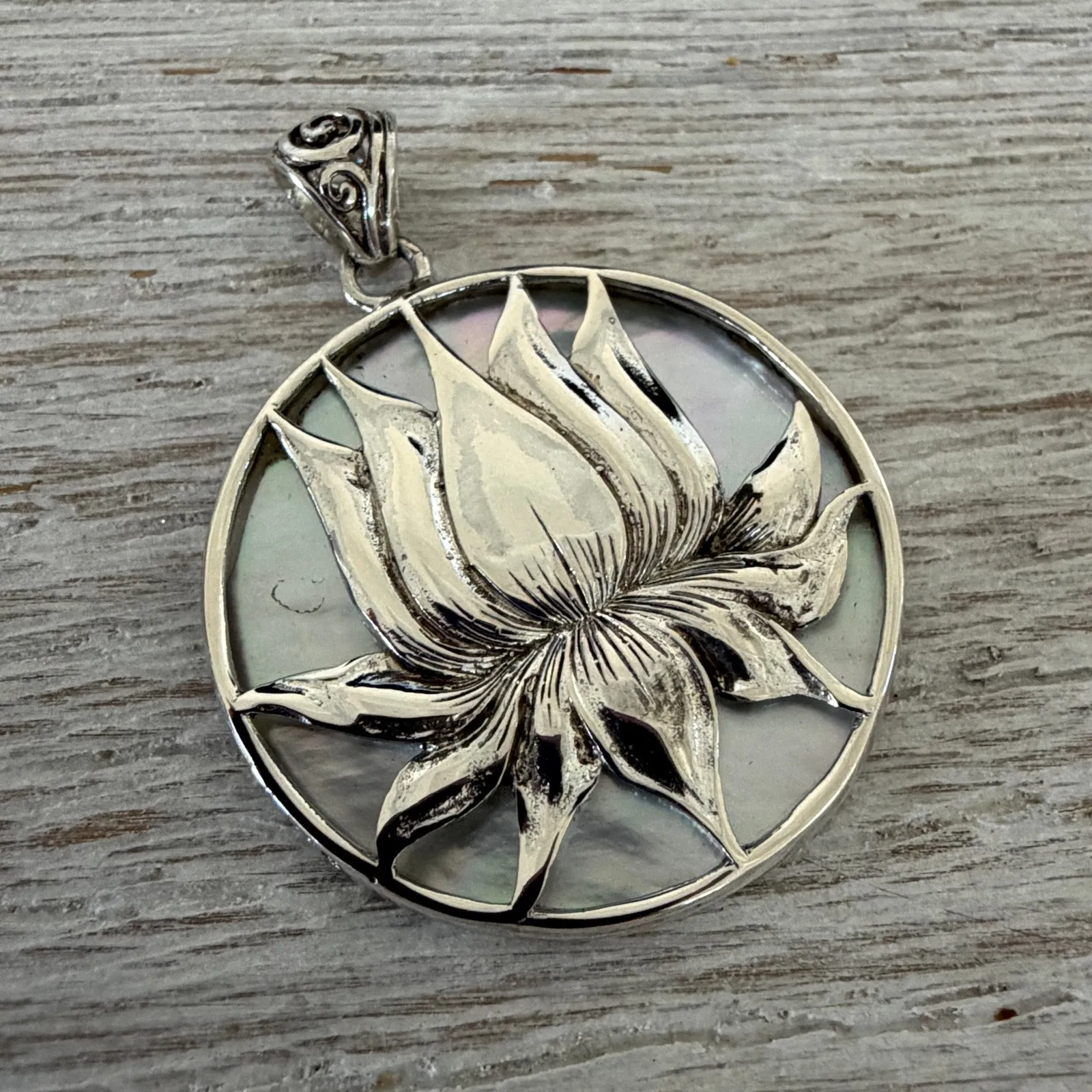 Sterling Silver Lotus Medallion Pendant - Image 2