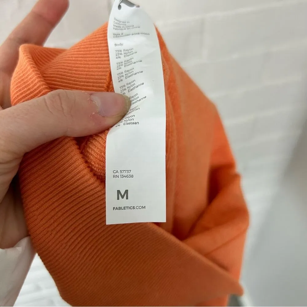 Fabletics High Rise Ribbed Tangerine Orange Athletic Biker Shorts Size M - Image 4