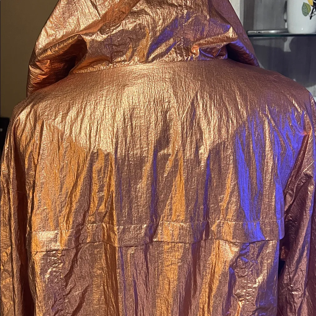G by Guiliani Sz 14 Metallic Rose Gold Hooded Zip Windbreaker Hi Low Jacket Pink - Image 8