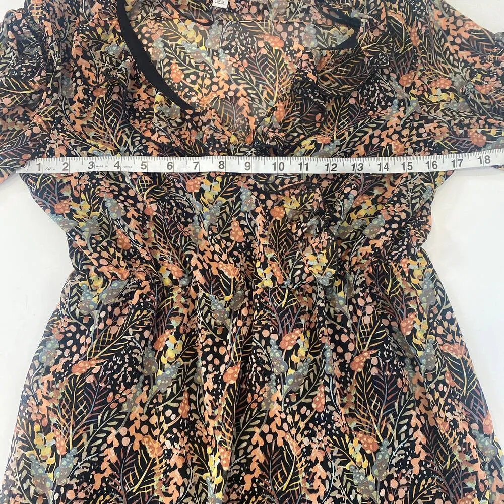 Topshop Surplice Neck Ruffle Sheer Mini Dress Forest Print Lined EUC Sz 6 - Image 9