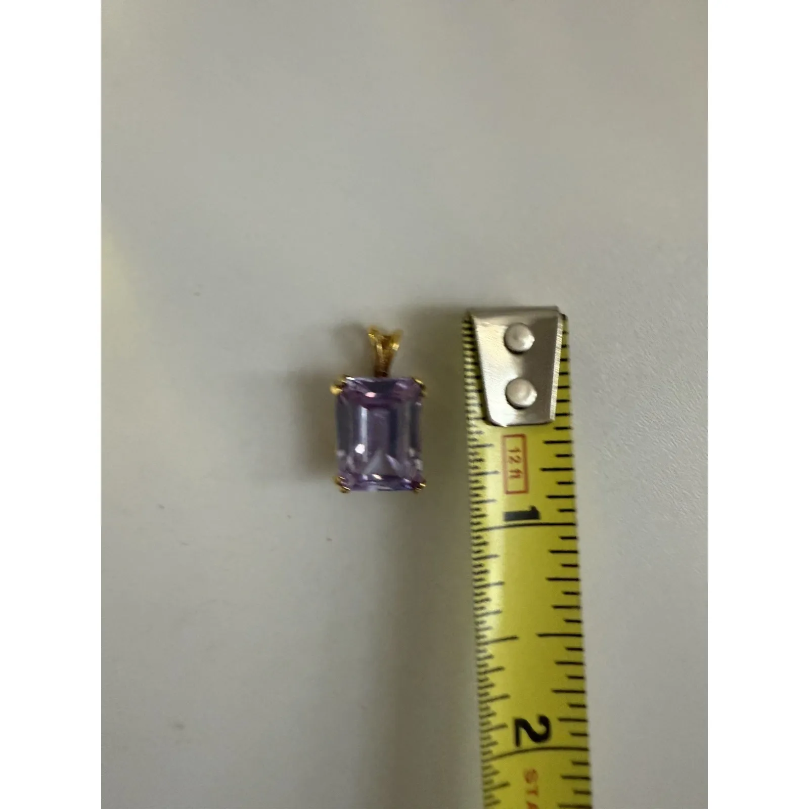 VINTAGE 1970s EMERALD CUT PURPLE CZ RECTANGLE STERLING SILVER 925 SLIDE PENDANT - Image 3