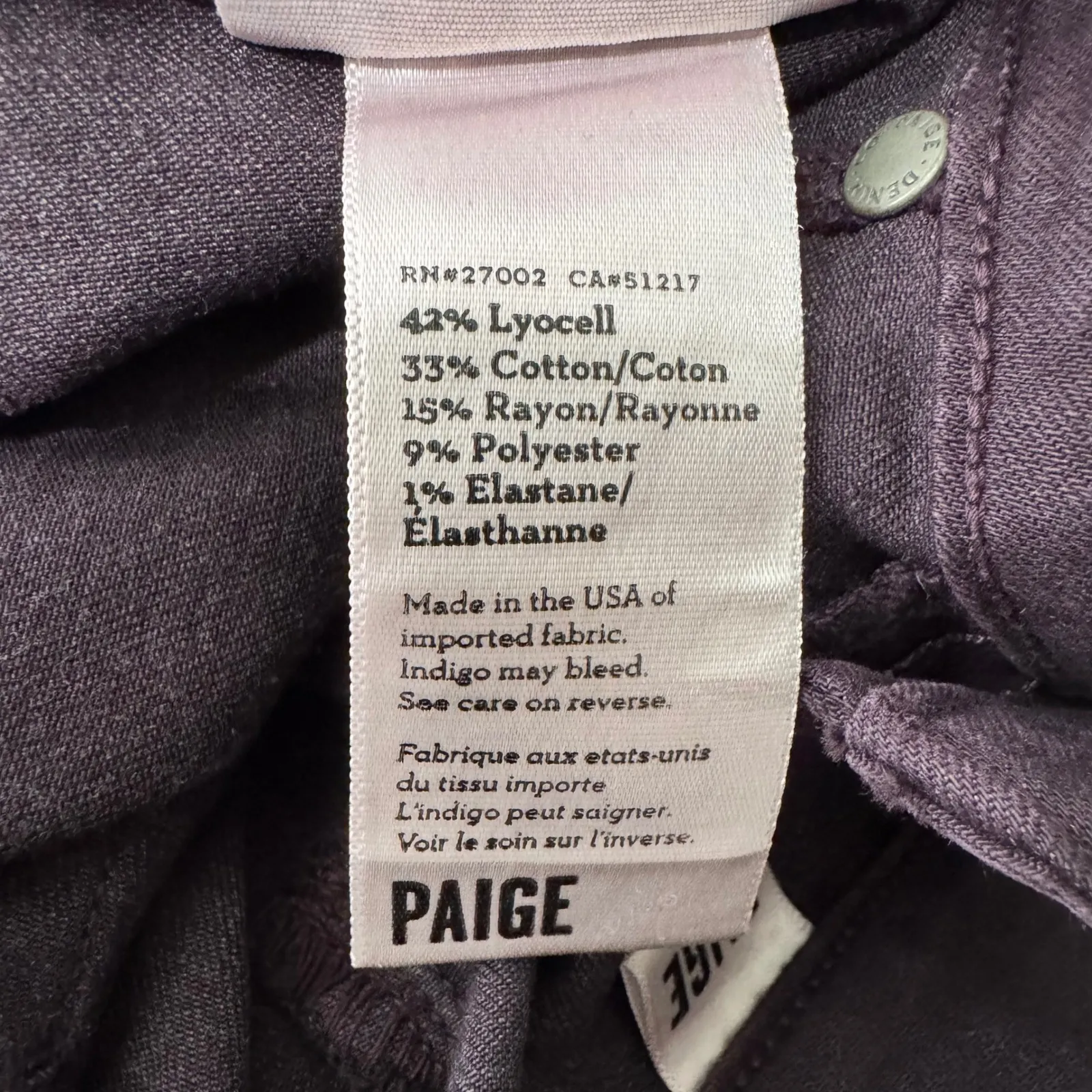 PAIGE Verdugo Ankle Black Cherry Silk Blend Coated Skinny Jeans Size 29 - Image 7