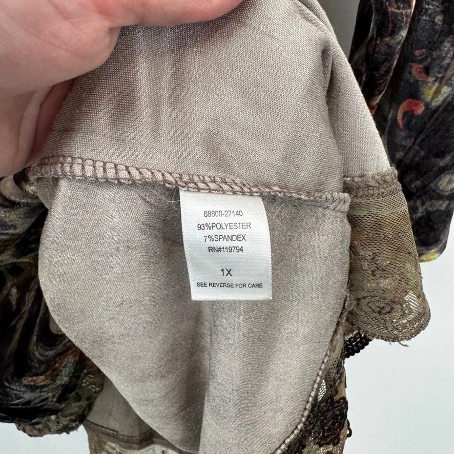 Y2K One World Top Womens 1X Brown Velvet Burnout Butterfly Print Forest Fairy - Image 7