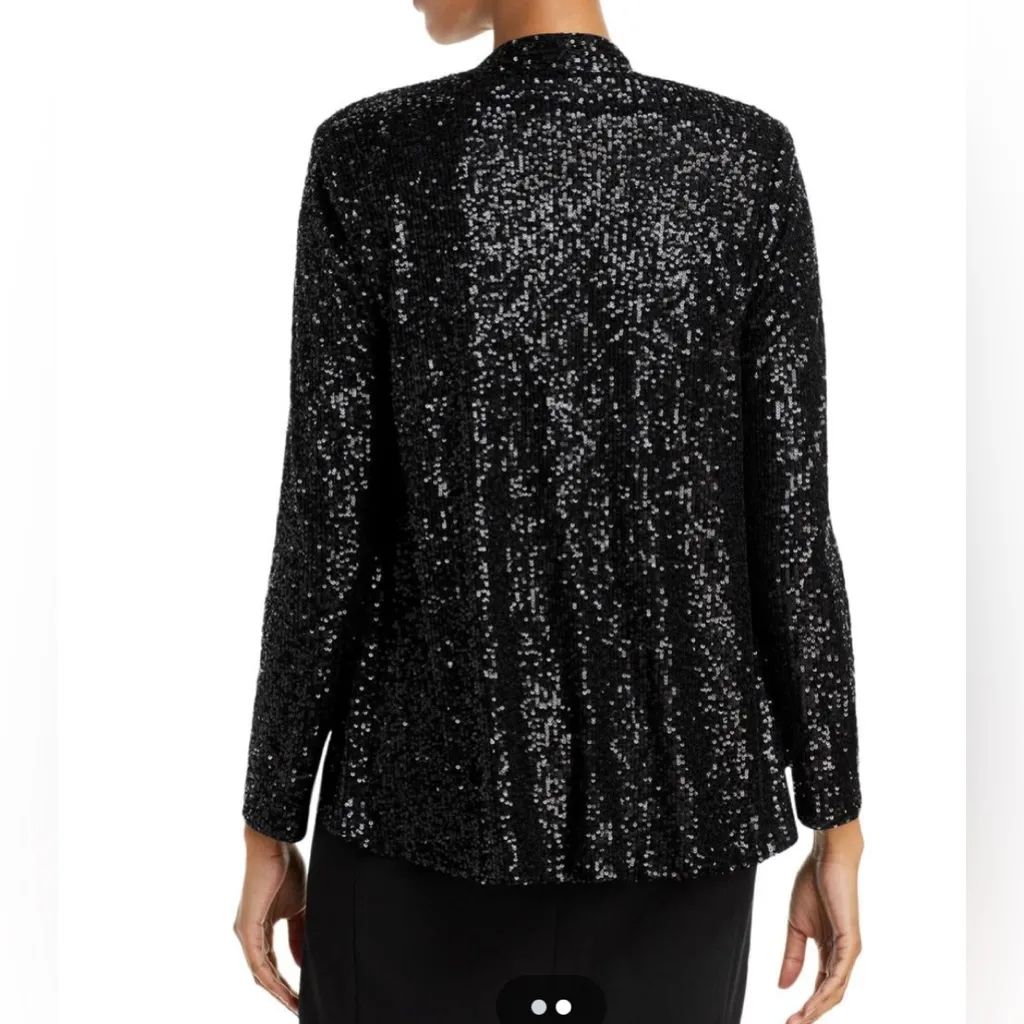 Eliza J Black Sequin waterfall jacket. Long sleeve. Open front. Size Small. NWT. - Image 2