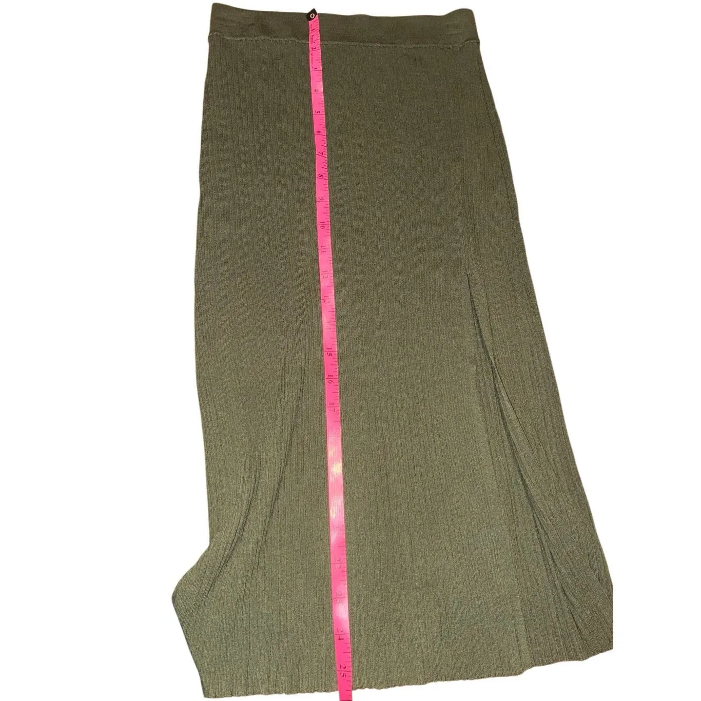 Aritzia Wilfred Sage Frost Olive Green Slit Rib Knit High Waisted Midi Pencil Sk - Image 5