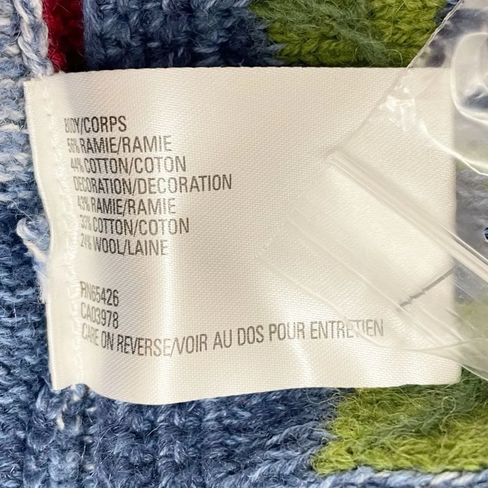 NWT Vintage Northern Isles Christmas Poinsettia Patchwork Cardigan Size Large Blue - Image 8