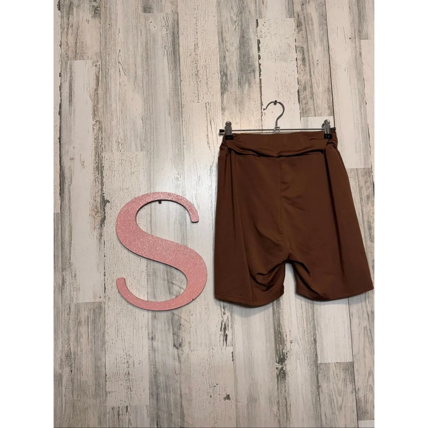 Brown High Waist Stretch Biker Shorts Size S – Soft Polyester, Comfy Fit - Image 2
