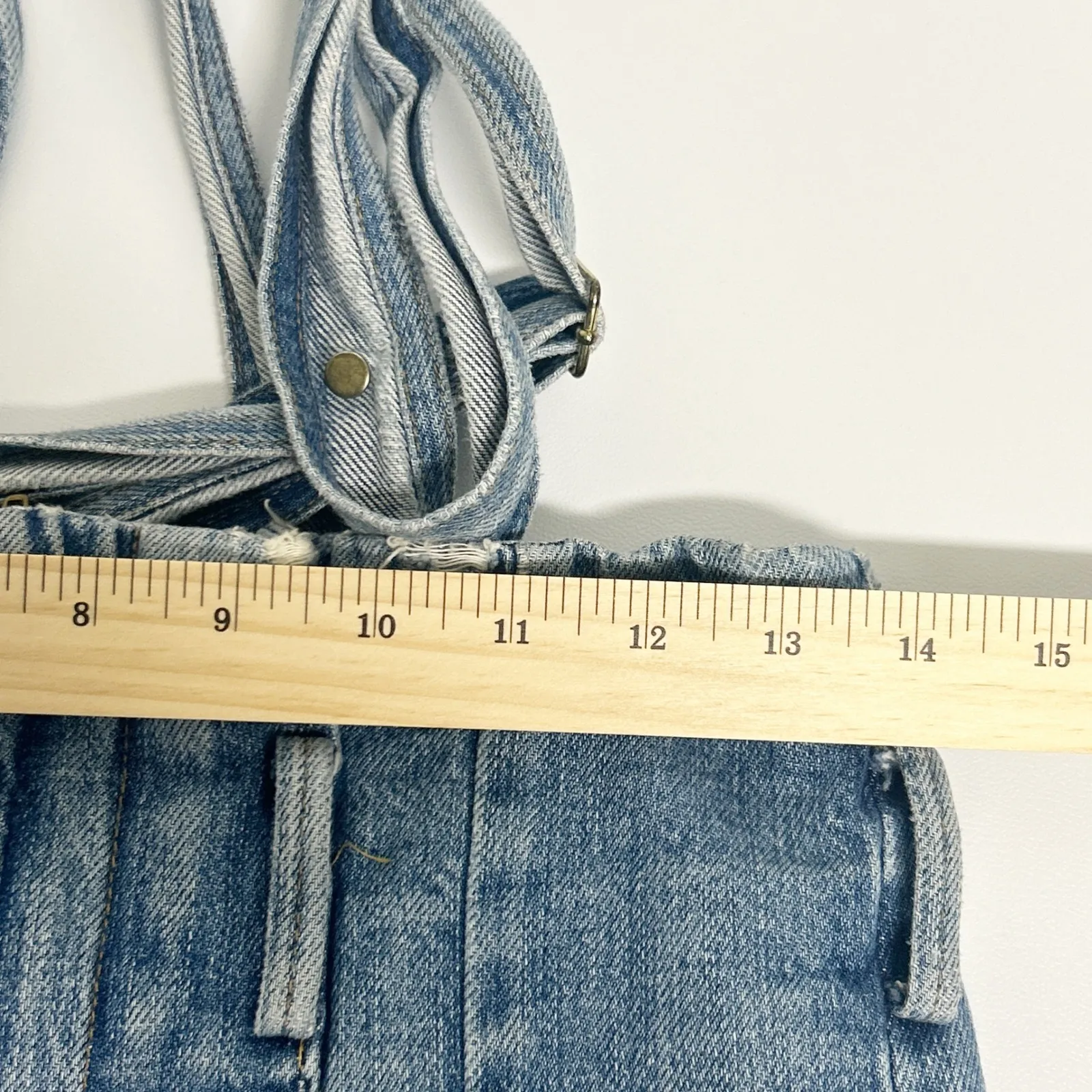 FRAME‎ Womens Skyline Mix Denim Le Overalls Suspender Raw Hem Jeans Size 25 - Image 13