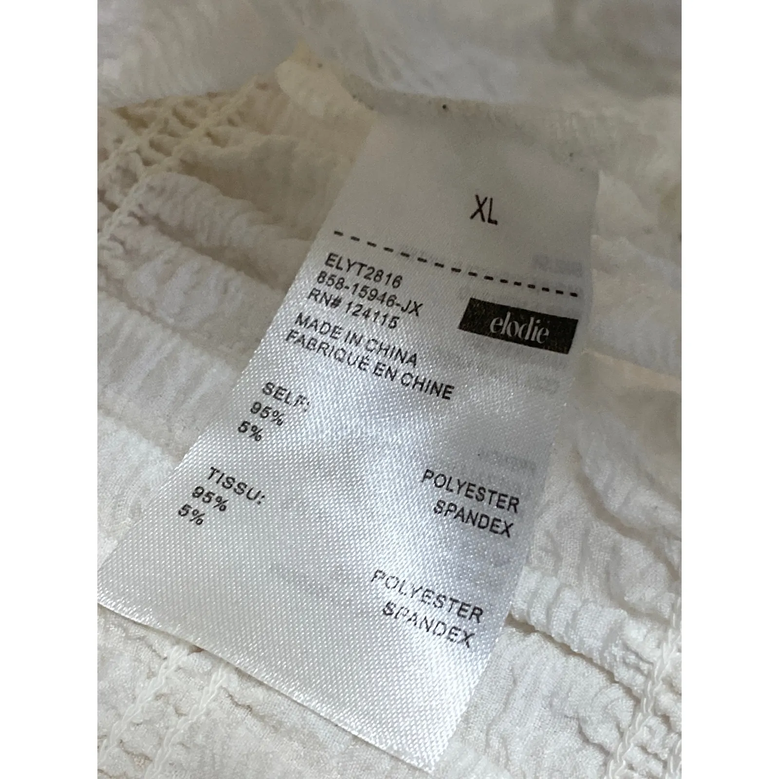 Elodie White Smocked Square Neck Short Puff Sleeve Peasant Crop Blouse Top Sz XL - Image 4