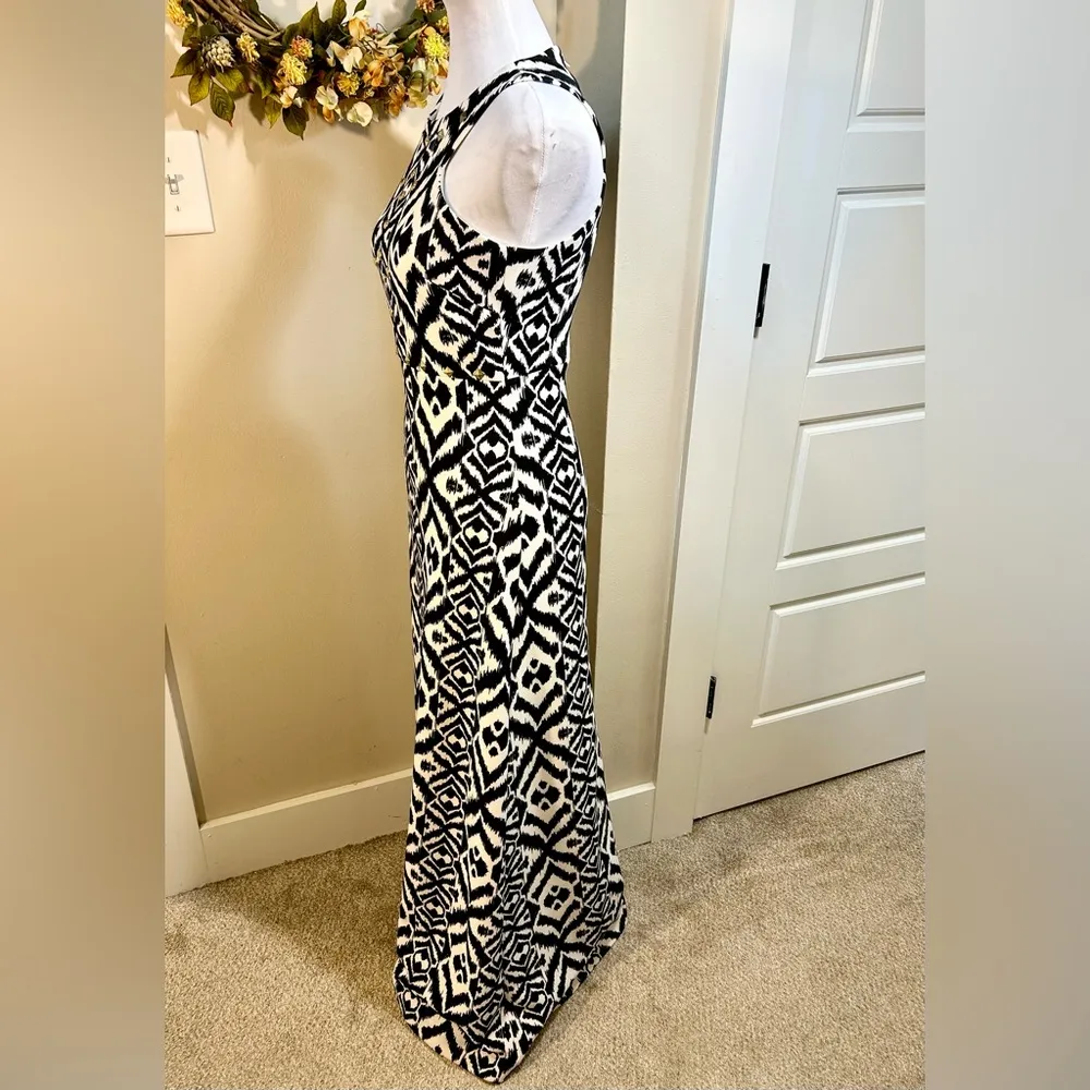 BELLE BADGLEY MISCHKA Ikat Studded Sheath Black/Ivory Maxi Dress Sz 2 - Image 7